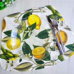 Lemon placemats set of 6, 4 or 2, wedge placemats, round table placemat with water-repellent coating, washable placemat