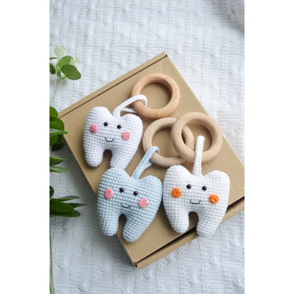 Crochet rattle little tooth for newborn, cute crochet teethe | Inspire ...