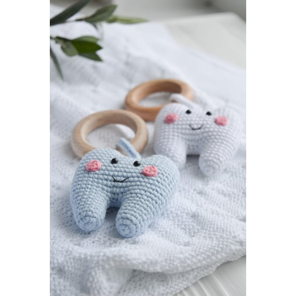Crochet rattle little tooth for newborn, cute crochet teethe - Inspire ...