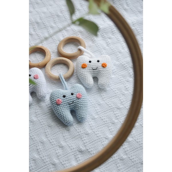 Crochet rattle little tooth for newborn, cute crochet teethe | Inspire ...
