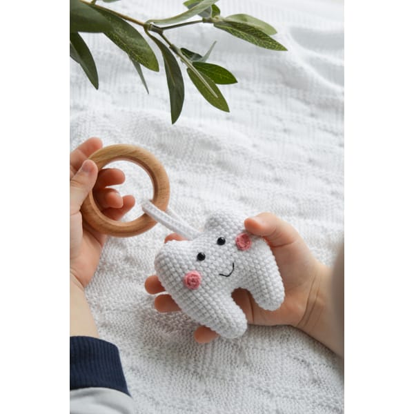 Crochet rattle little tooth for newborn, cute crochet teethe - Inspire ...
