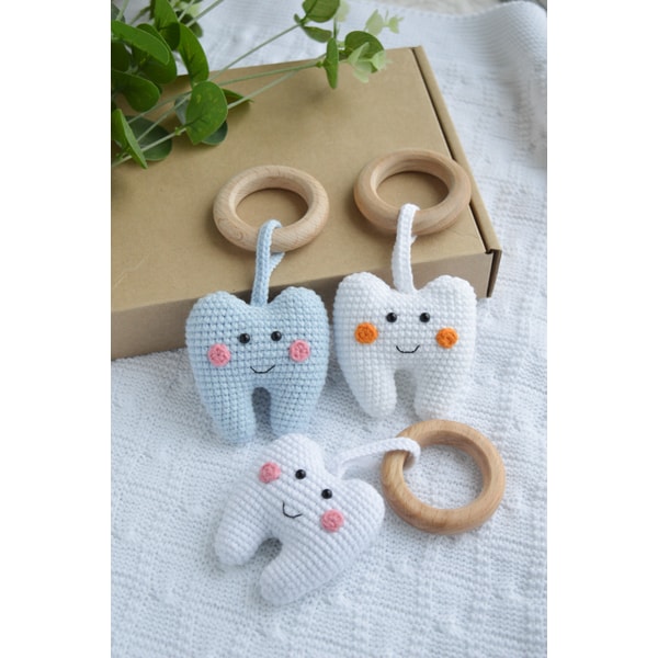Crochet rattle little tooth for newborn, cute crochet teethe | Inspire ...