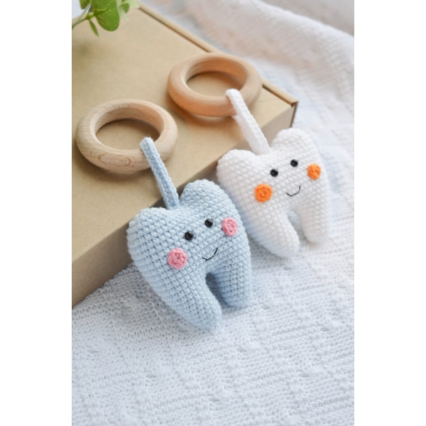 Crochet rattle little tooth for newborn, cute crochet teethe | Inspire ...