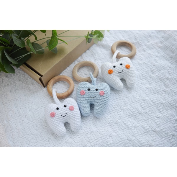 Crochet rattle little tooth for newborn, cute crochet teethe | Inspire ...