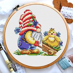 Easter gnome cross stitch, Chickenc ross stitch, Easter cross stitch, Cross stitch baby, Digital PDF
