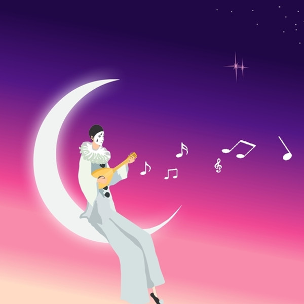 Pierrot sits on the moon and plays the mandalina against the starry night sky.jpg