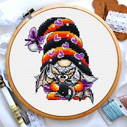 halloween gnome cross stitch, pumpkin cross stitch, bat cross stitch, ghost cross stitch, fall cross stitch, digital pdf