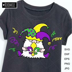 Mardi Gras Party Gnome Svg, Fat Tuesday Svg, sublimation design for Shirt Dxf Eps Png, Fleur de Lis Clipart