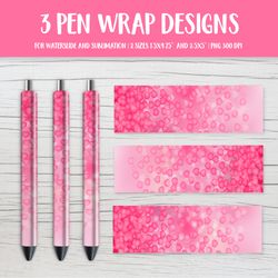 Pink Hearts Confetti Epoxy Pen Sublimation Wrap Design. Heart pen PNG