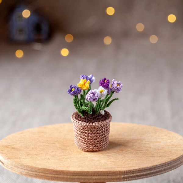 Beautiful Miniature CROCUS in Pot Tiny Fake Flowers, Spring - Inspire Uplift