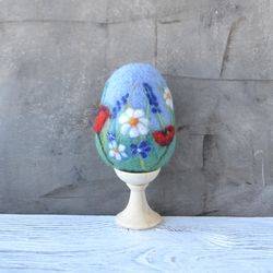 Felted blue Easter egg ornament for spring tree Egg hunt party Happy Easter decoration Easter basket gift