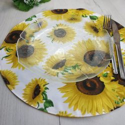 Sunflower placemats set of 8, 6,4 or 2, round placemats washable, sunflower table mats water-repellent coating,