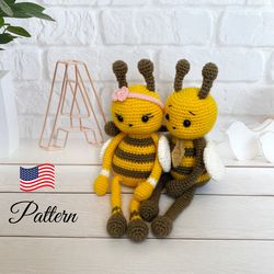Crochet pattern bee, Crochet toy amigurumi pattern, DIGITAL DOWNLOAD PDF.