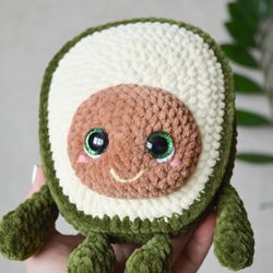 Amigurumi avocado plush toy, crocheted play food and kitchen decor for avocado lover