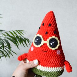 Crocheted watermelon stuffed toy, slice watermelon eco gift