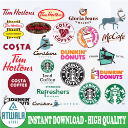 logo fashion brand bunlde: starbucks svg, dunkin' donuts svg, mccafe svg, tim hortons svg, gloria jean's carion coffee