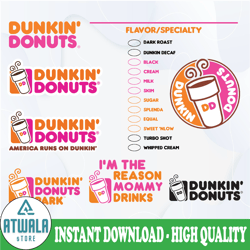 dunkin' donuts bundle svg, dunkin' donuts coffee cup inspired - svg, png, jpg - ready to use, instant download, silhouet