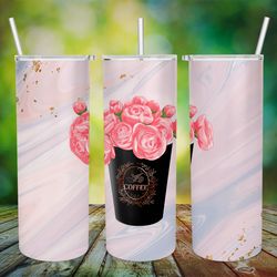Pink peonies in black vase Tumbler Wrap, Tumbler Flowers Sublimation Design PNG, 20 oz Skinny Tumbler, Sparkle Tumbler