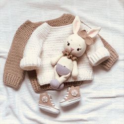 Set of 3 Crochet patterns converse booties sweater bunny for baby shoes for boy moccassins for girl  pullover ftoddler