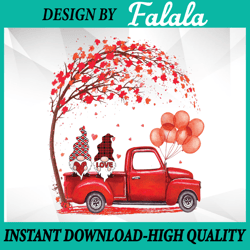 couple gnomes in red truck with heart valentine's day tree png, valentine png, digital download