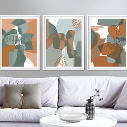 three prints rust and green abstract set of 3 digital download abstract painting triptych poster large wall art home art