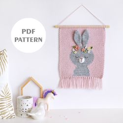 crochet bunny decor, wall hanging decor pattern, wall decor pattern, crochet decor, nursery wall decor, crochet bunny