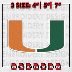 Miami Hurricanes Embroidery file, NCAA D1 teams Embroidery Designs, Miami Hurricanes Football, Machine Embroidery