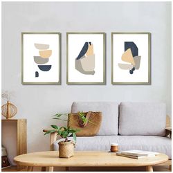 Abstract Download, Set Of 3 Posters, Abstract Minimalist Art, Living Room Decor, Large Print, Navy And Gray Wall Art