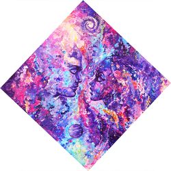 Space Acrylic Painting On Canvas Cosmic Love Art Couple In Love Wall Art Lovers Artwork Handmade
