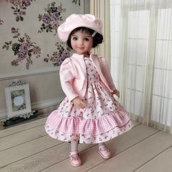 Little Darling doll dress pink and white set
