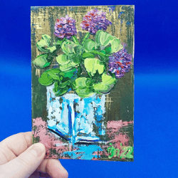 Clover Mini-painting St. Patrick's Day Art Flowers in a Vase Holiday Quatrefoil Painting Wall Painting Original artwork