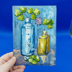St. Patrick's Day Mini-painting Clover Art Flowers in a Vase Holiday Quatrefoil Painting Wall Painting Original artwork