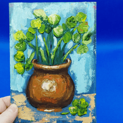 St. Patrick's Day Painting Pot Leprechaun Art Clover Four-leafed Painting Bedside Small Painting Original Artwork