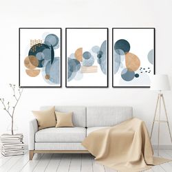 wall art set of 3 abstract ceometric blue and yellow poster download living room picture large print abstract painting