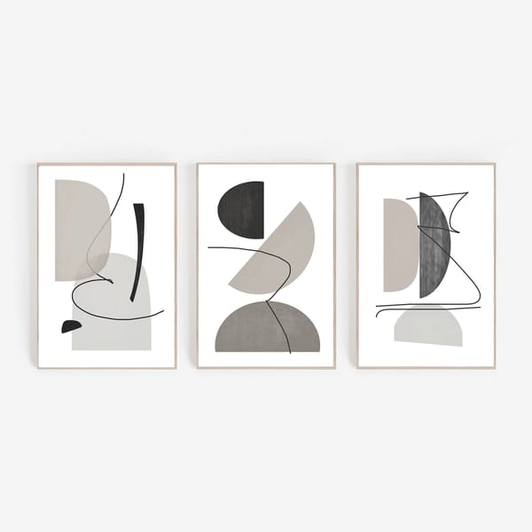 Gray Wall Art Set Of 3 Prints Abstract Ceometric Poster Down - Inspire ...