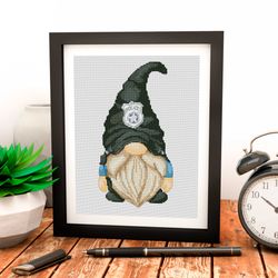 Policeman, Gnome cross stitch, Counted cross stitch, Police cross stitch, Modern cross stitch