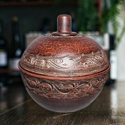 Pottery casserole / 135.25 fl.oz handmade red clay Clay cooking pot Casserole with lid