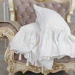 King Pillowcases with ruffles,shabby chic pillowcase,linen pillows with ruffles,standard king size pillowcase,white pill