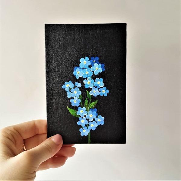 Mini-painting-of-wildflowers-acrylic-on-black-canvas-small-forget-me-not-wall-art.jpg