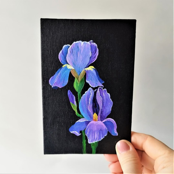 Flower-painting-irises-in-acrylic-on-canvas-small-wall-decor.jpg