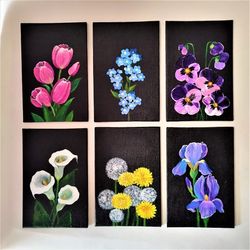 Flower painting canvas set of 6 paintings small wall decor