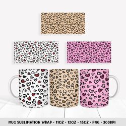 Heart Leopard Mug Sublimation Wrap 3 Designs