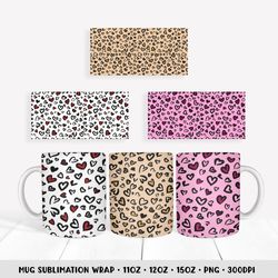 heart leopard mug sublimation wrap 3 designs