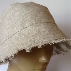 Linen panama Summer Bucket hat double sided With fringes