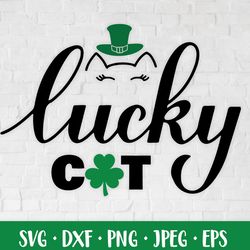 Lucky cat. Funny St. Patricks day quote. Cat bandana SVG