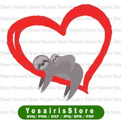 sloth love holding heart valentines day svg png, cute animal lover svg png, valentine sloth svg