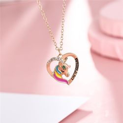 Unicorn Necklace Jewelry Rainbow Horse Oil Drop Pendant Necklace