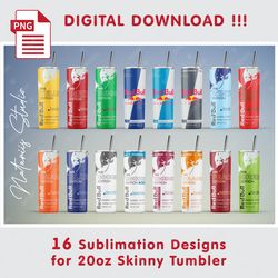 16 Inspired Red Bull Drinks Templates - Seamless Sublimation Patterns - 20oz SKINNY TUMBLER - Full Tumbler Wrap