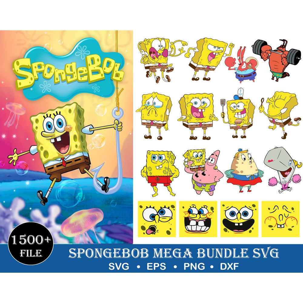 1500 Spongebob Mega Bundle, Gary Svg, Squidward Svg, Patrick Svg, Spongebob Bundle Svg, Spongebob Svg, Spongebob Squarepants Svg.jpg