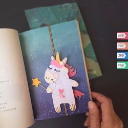 Unicorn bookmark gift for Booklover , svg templates for cricut , Animals felt pattern
